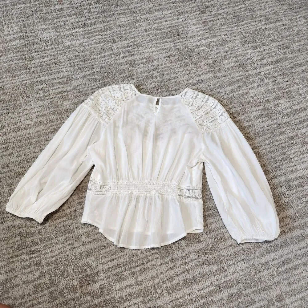 Free People women Sweet Mornings bohemian style 3/4 sleeve lace white top size M